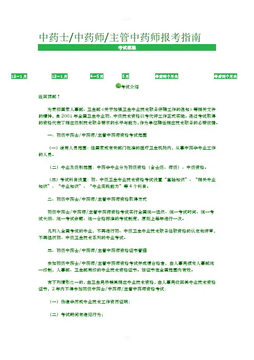 中药士、中药师、主管中药师报考指南