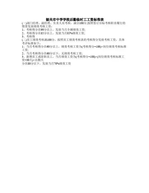 韶关市中学学校后勤临时工工资标准表