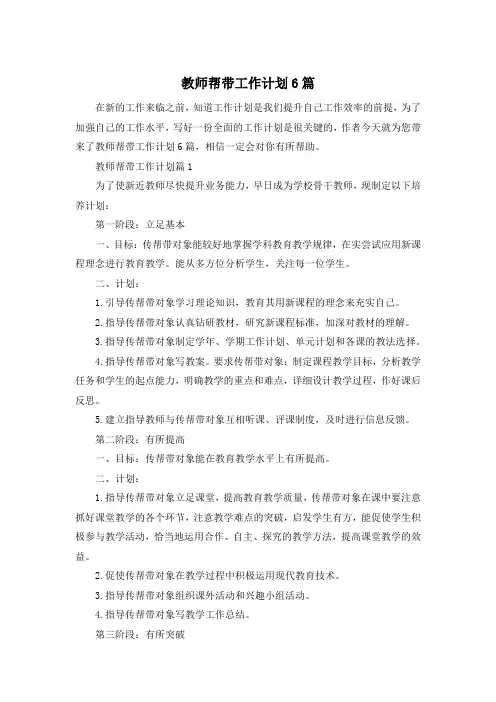 教师帮带工作计划6篇