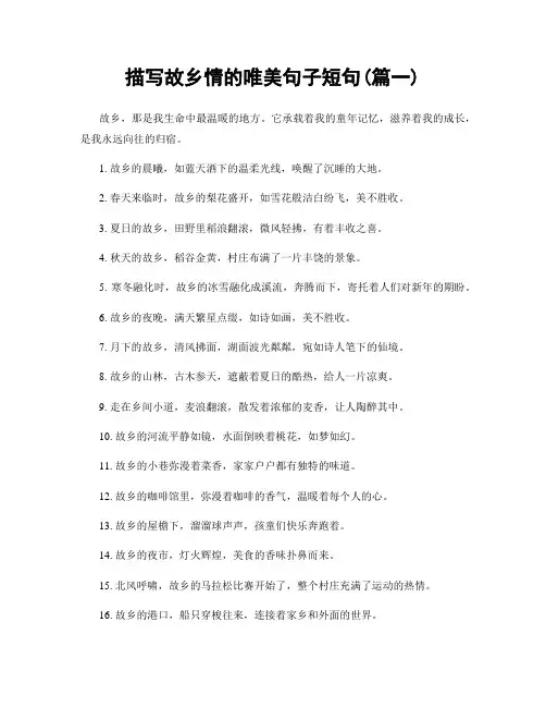 描写故乡情的唯美句子短句(精选2篇)