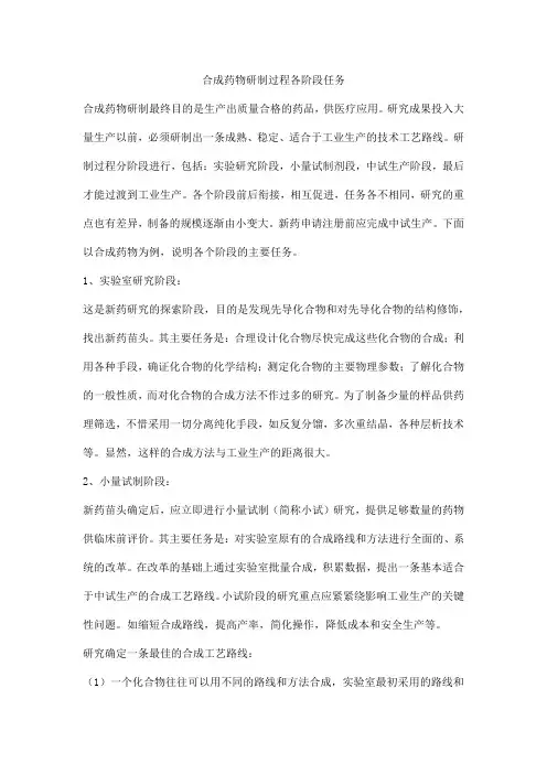 合成药物研制过程各阶段任务