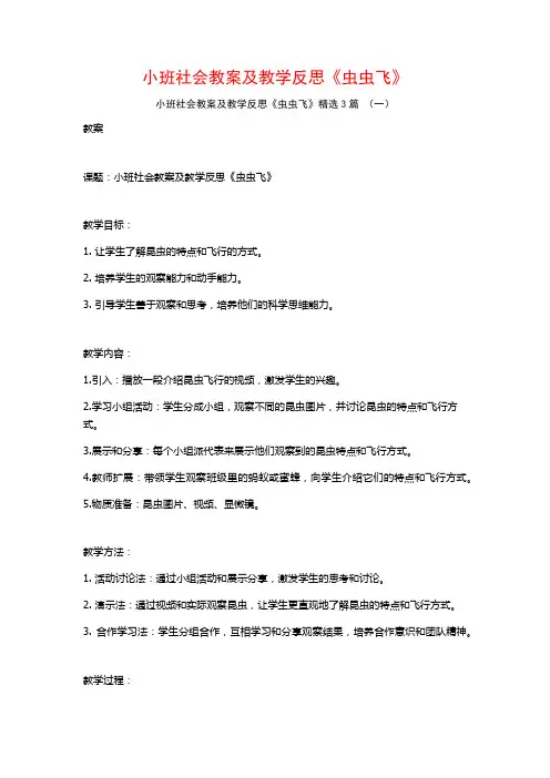 小班社会教案及教学反思《虫虫飞》3篇