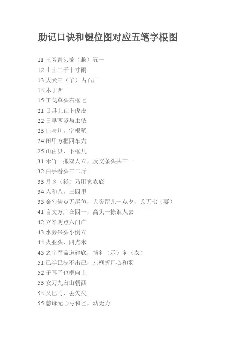 五笔助记口诀以及键位图