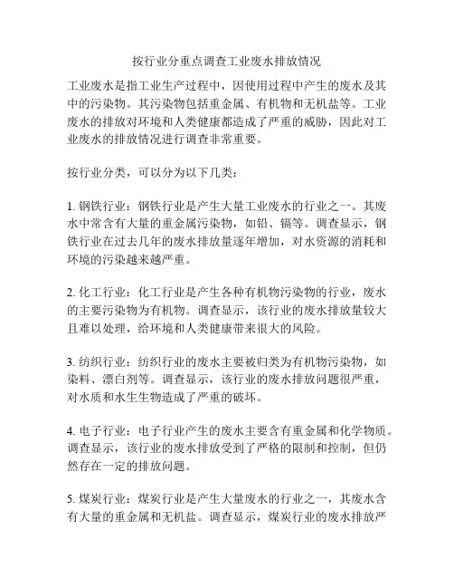 按行业分重点调查工业废水排放情况