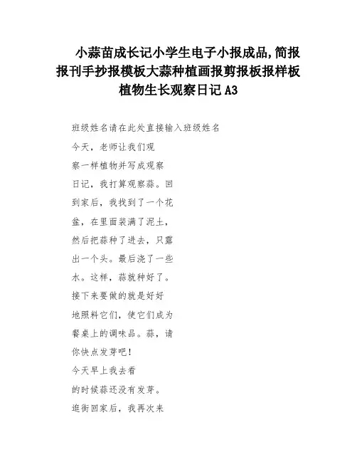 小蒜苗成长记小学生电子小报成品,简报报刊手抄报模板大蒜种植画报剪报板报样板植物生长观察日记A3