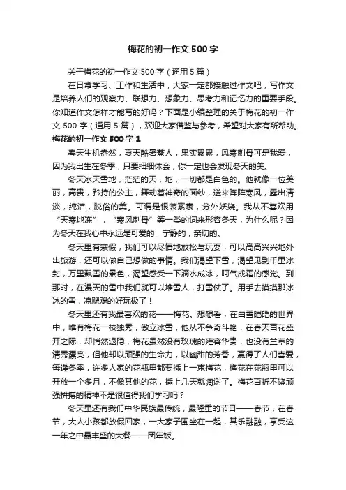 关于梅花的初一作文500字（通用5篇）