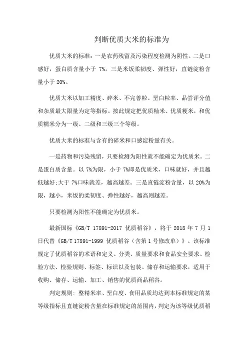 判断优质大米的标准为