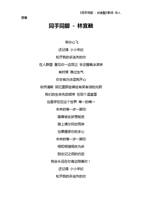 《同手同脚 - 林宜融》歌词 华人群星