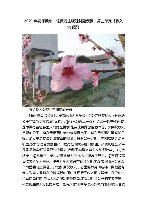 2021年高考政治二轮复习主观题答题模板：第三单元《收入与分配》