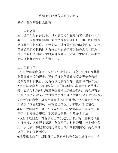 乡镇卫生院财务自查报告范文