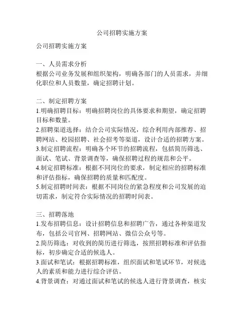 公司招聘实施方案