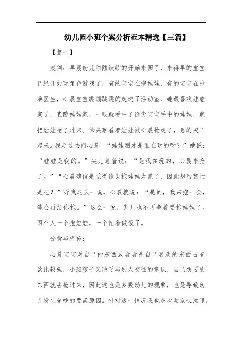 幼儿园小班个案分析范本精选【三篇】