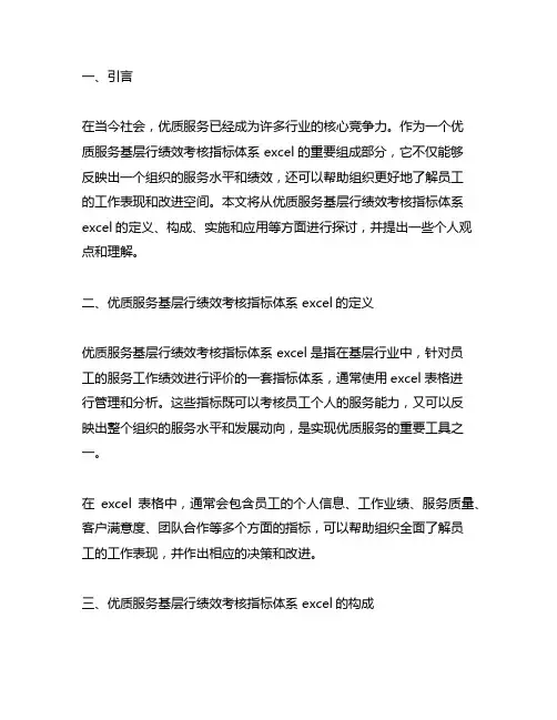 优质服务基层行绩效考核指标体系 excel