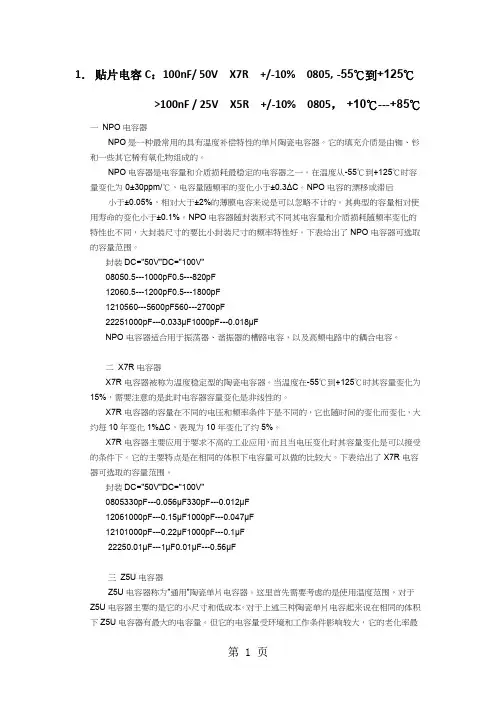 常用电容电阻电感设计选型共20页文档
