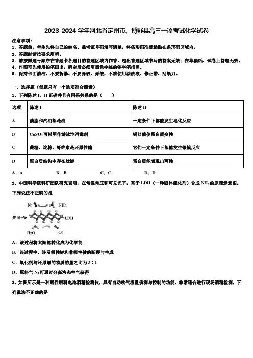 2023-2024学年河北省定州市、博野县高三一诊考试化学试卷含解析