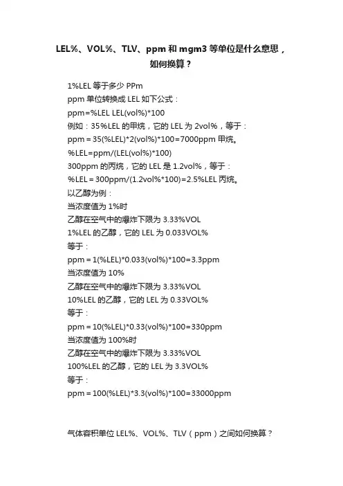 LEL%、VOL%、TLV、ppm和mgm3等单位是什么意思，如何换算？