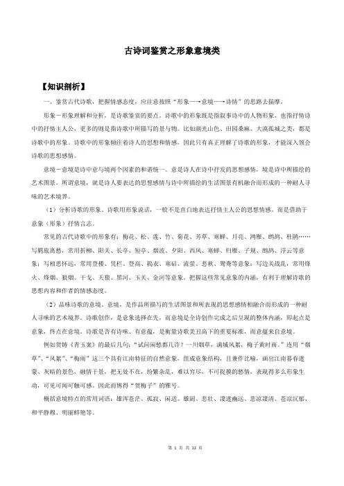 2024年中考语文二轮专题复习：古诗词鉴赏之形象意境类