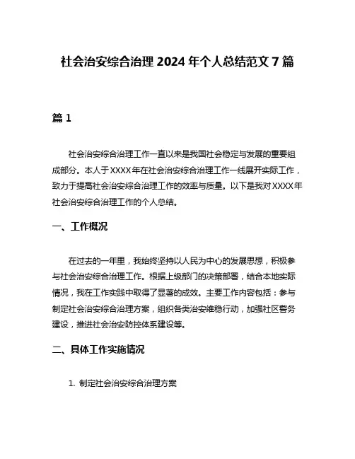 社会治安综合治理2024年个人总结范文7篇