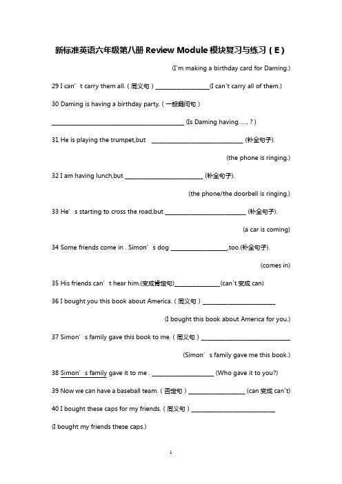 新标准英语六年级第八册Review Module模块复习与练习(E)