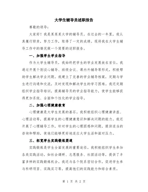大学生辅导员述职报告