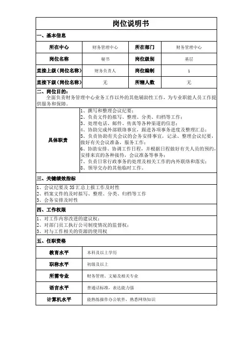 秘书岗位说明书