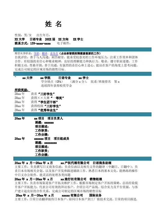 日语专业专业求职简历模板