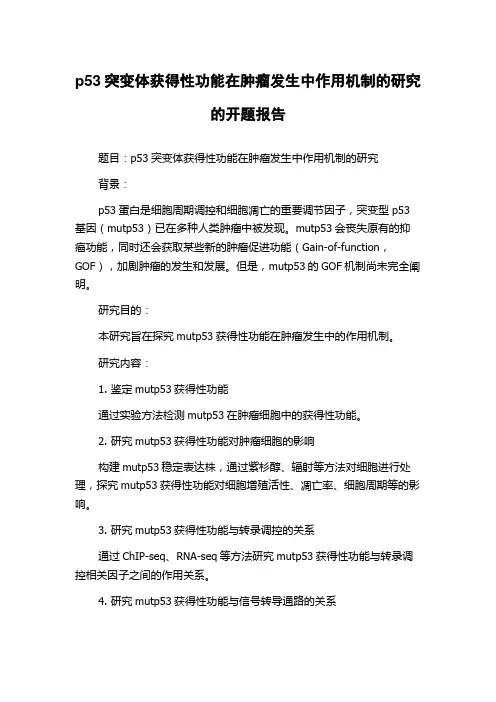 p53突变体获得性功能在肿瘤发生中作用机制的研究的开题报告