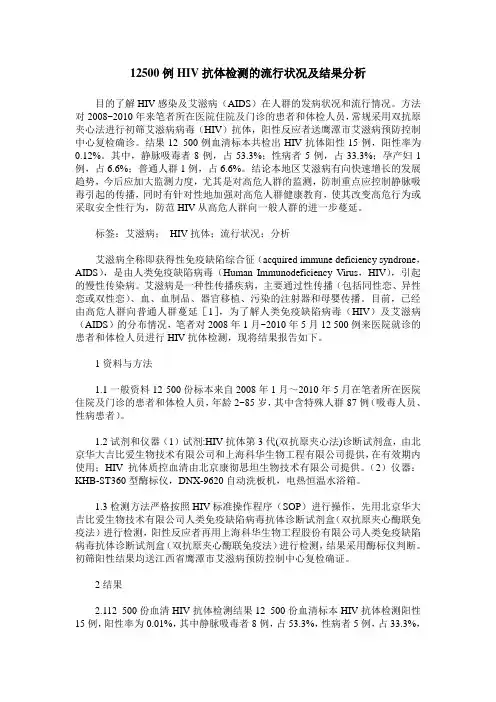 12500例HIV抗体检测的流行状况及结果分析