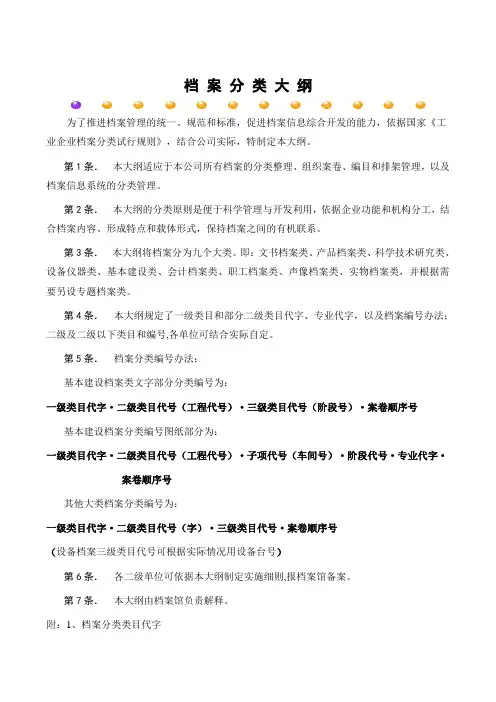 档 案 分 类 大 纲-某公司案例
