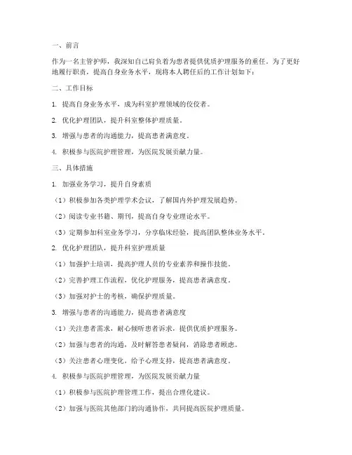 主管护师聘任个人工作计划