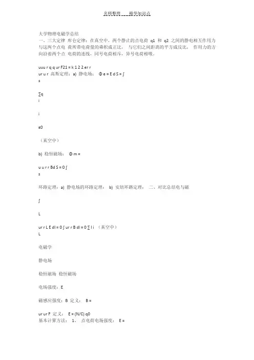 大学物理电磁学知识点总结