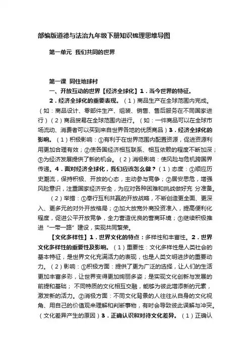 部编版道德与法治九年级下册知识梳理思维导图