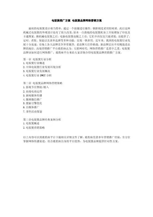电饭煲推广方案电饭煲品牌网络营销方案