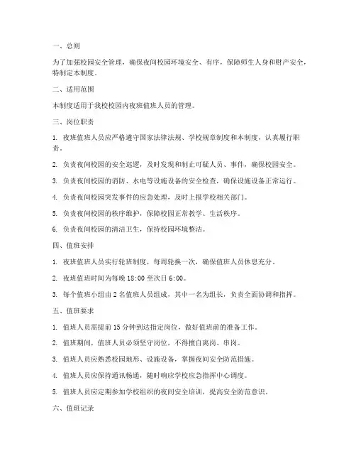 校园夜班值班人员管理制度