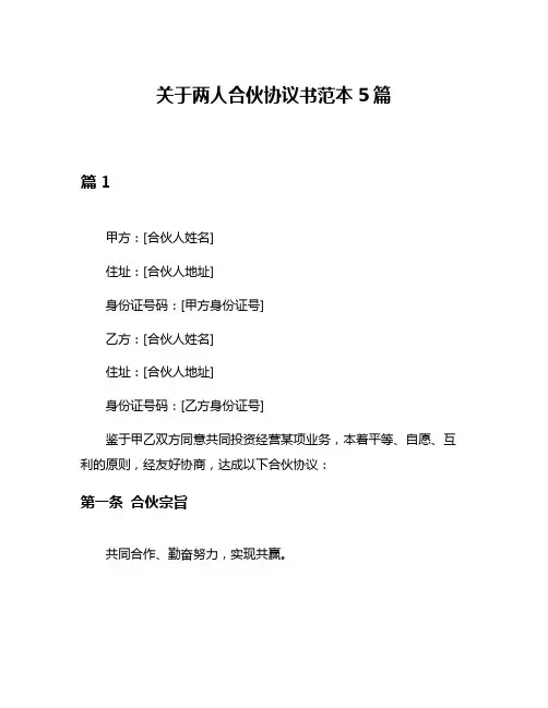 关于两人合伙协议书范本5篇