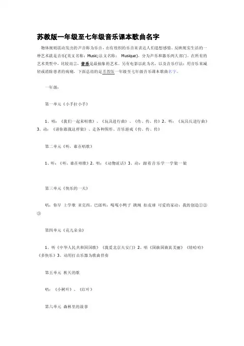 [小学教育]苏教版一年级至七年级音乐课本歌曲名字