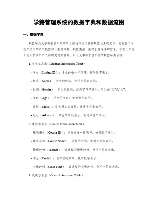 学籍管理系统的数据字典和数据流图