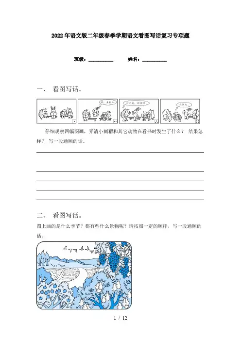 2022年语文版二年级春季学期语文看图写话复习专项题