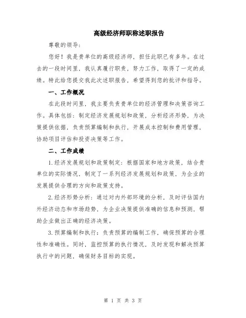 高级经济师职称述职报告