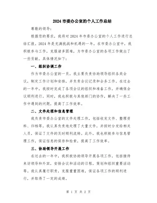 2024市委办公室的个人工作总结