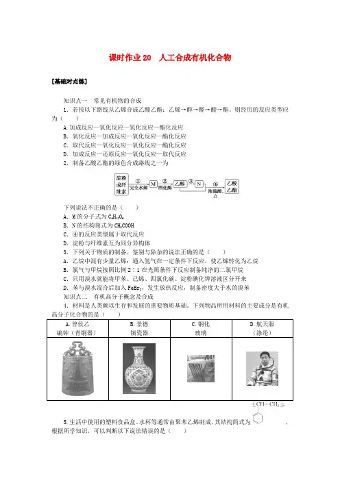 2024版新教材高中化学课时作业20人工合成有机化合物苏教版必修第二册
