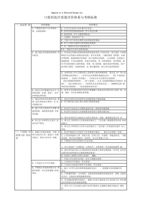 口腔科医疗质量评价体系与考核标准