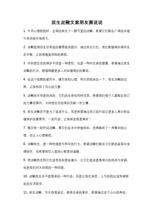 放生泥鳅文案朋友圈说说