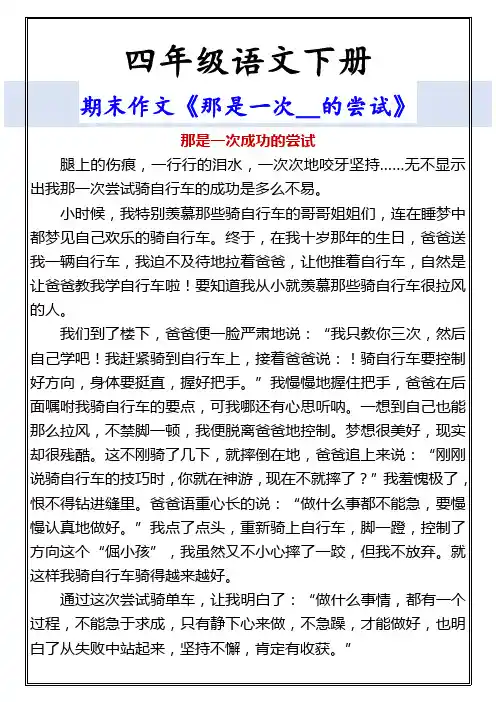 四年级语文下册 期末作文《那是一次__的尝试》