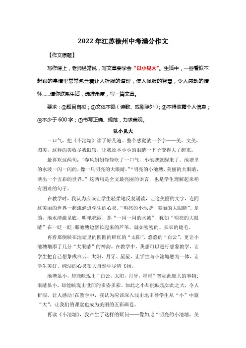 2022年江苏徐州中考满分作文《以小见大》4