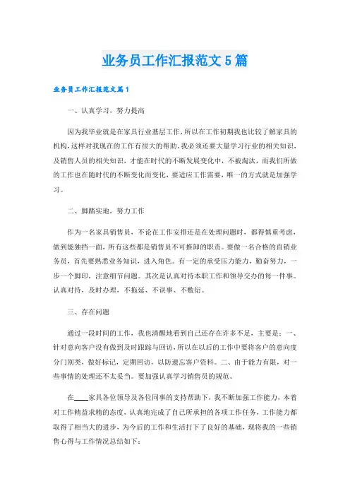 业务员工作汇报范文5篇