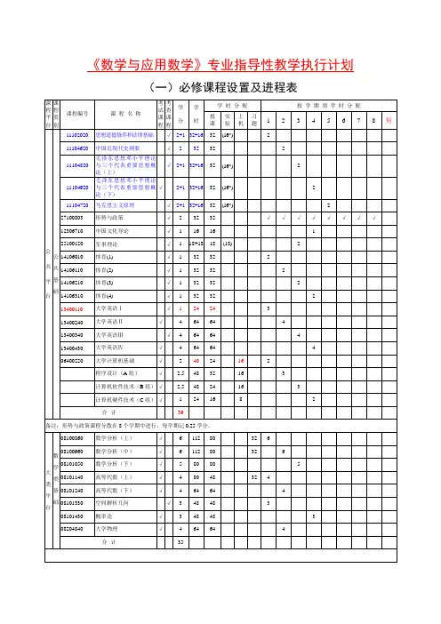 《数学与应用数学》专业指导性教学执行计划