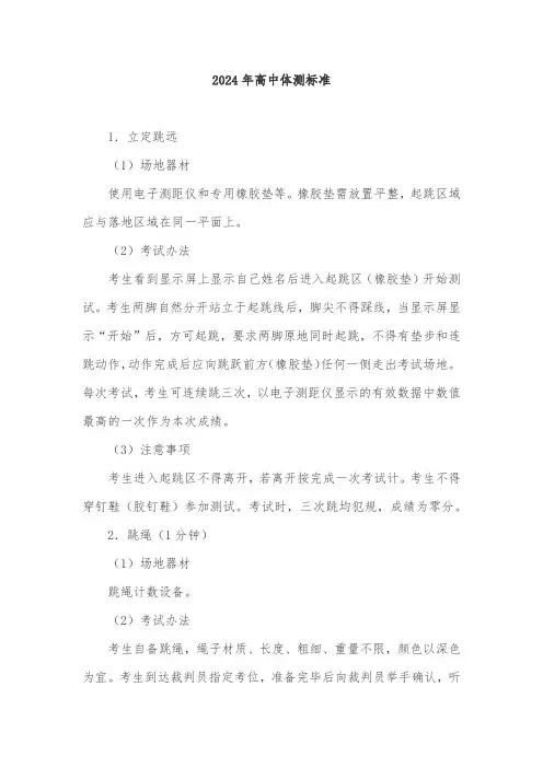 2024年高中体测标准