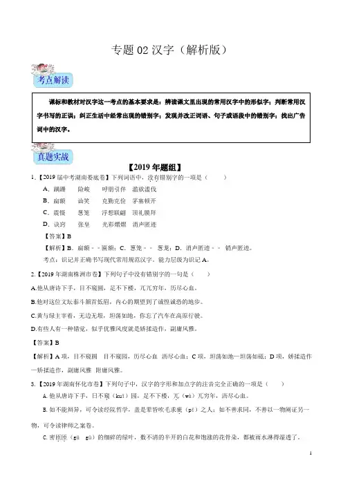 中考语文专题训练02字形(解析版)