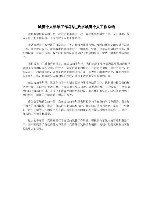 城管个人半年工作总结_数字城管个人工作总结